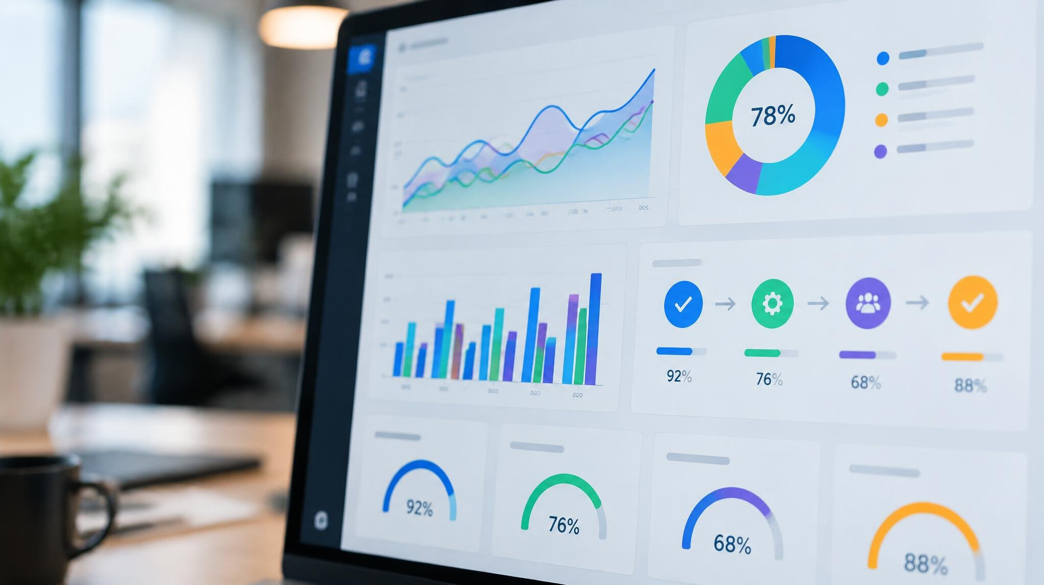 Close-up of analytics dashboard on computer screen