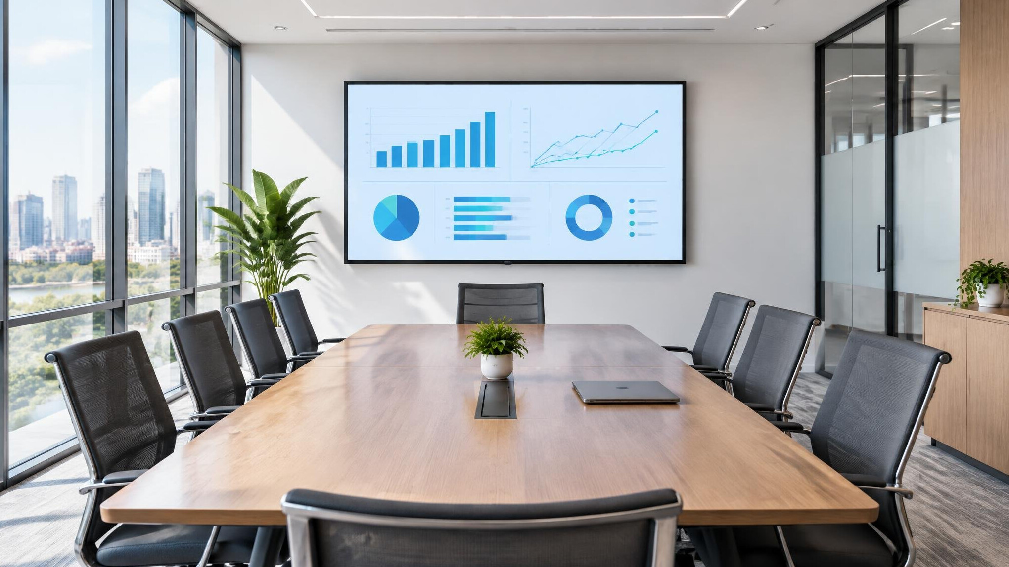 Modern office meeting room with presentation screen
